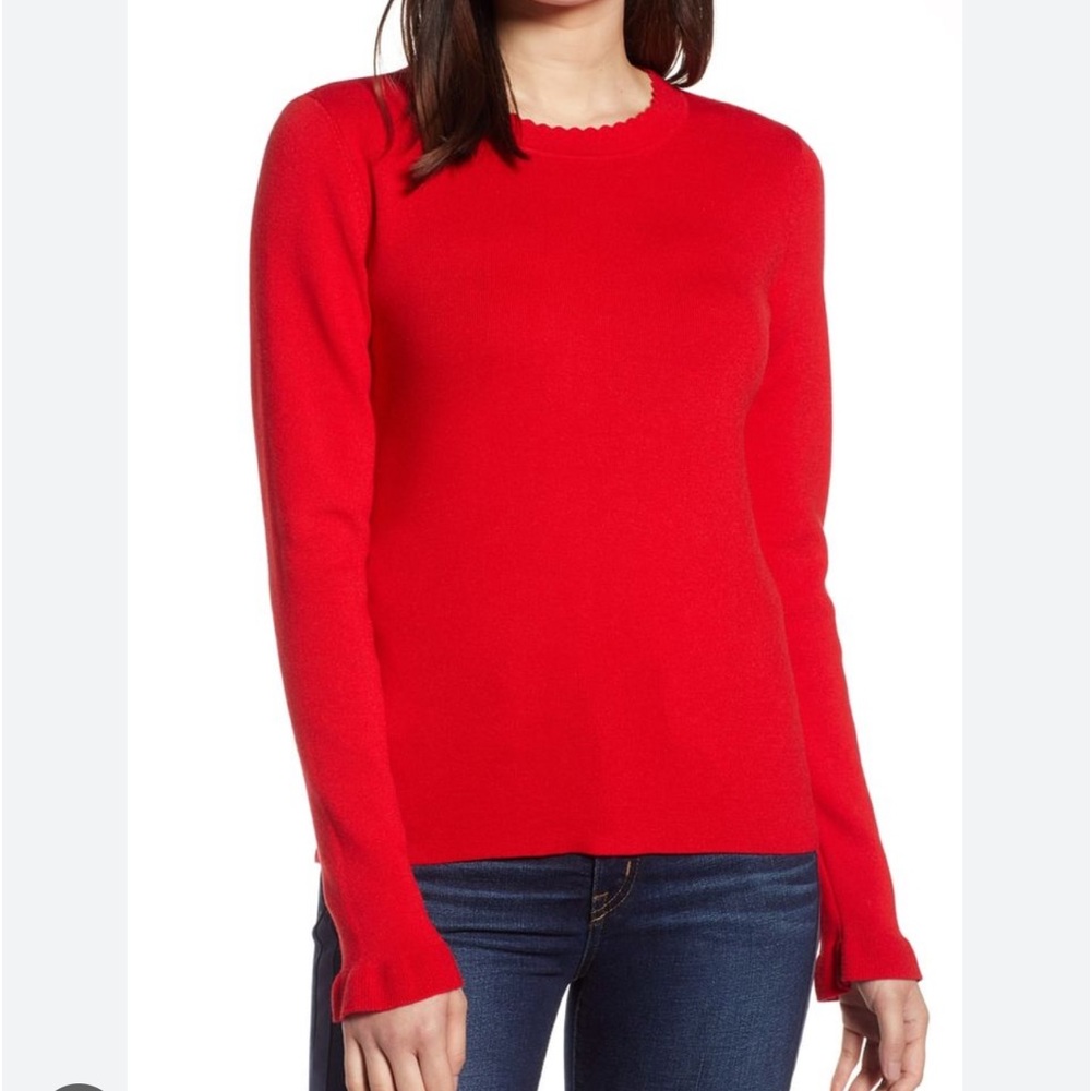 Halogen Red Trim Scalloped Sweater